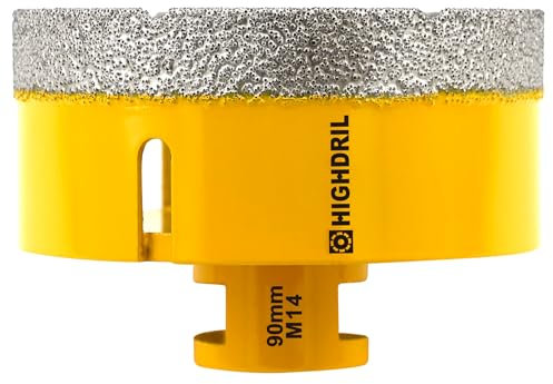 HIGHDRIL Punta per Trapano Diamantata - 90mm con Filettatura M14 Foratura Secco per Piastrelle Porcellana Ceramica Granito Marmo Muratura Mattoni per Smerigliatrici Angolari