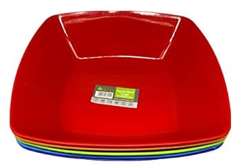 ECO Durable Large Plastic Square Bowls Set of 4 | 24cm x 24cm – Cereal Bowl for Kids | Reusable Square Bowls for Parties | BPA-Free Stackable Plastic Serving Bowls (Rainbow, Large)