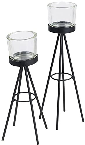 Juego de 2 palitos de vela Tealight de metal negro trípode soporte para vela