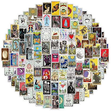 Bric Dodo 110 Stück Tarot Aufkleber Wasserflaschen Laptop Telefon Gitarre Skateboard Computer Tarotkarte Vinyl Stickers Wasserdicht Ästhetisch Aufkleber für Jugendliche Kinder Erwachsene