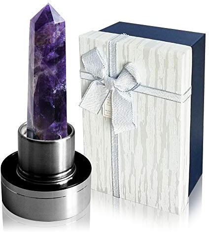 Tyuodna Wasser Heilsteine Flasche, Crystal Infusion Trinkflasche, Heilende Natürliche Wasserflasch, Auslaufsichere Quarz-Kristall Glas, Kristalltherapie, Edelsteinflasche (Amethyst)