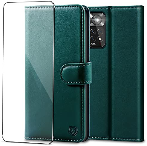 Handyhülle für Xiaomi Redmi Note 11 /Note 11S Hülle mit Panzerglas Schutzfolie PU Leder Klapphülle Brieftasche Kartenfach Ständer Magnet Handytasche Case Schutzhülle für Redmi Note 11 /11S - Grün