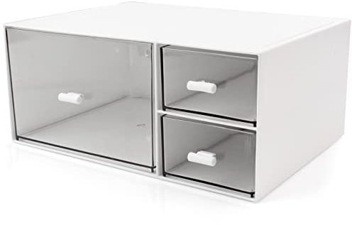 Desktop Organizer Stackable Storage Drawers with 3 Compartments Stackable Drawers Great for Desk Storage, Makeup Storage Bathroom Organization Accessories Etc (White)