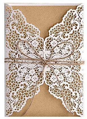 zalati Einladungskarten, 25 Stück, Papierkarten mit blanko Kraftpapier, Innenblätter, Jute-Schnur, handgefertigt, Vintage-Stil für Hochzeit, Party