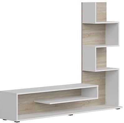 Miroytengo Módulo de TV para Salón Comedor Snake Estilo Nórdico en Color Roble Sonoma y Nymphaea Alba con 4 Estantes 160x130x29 cm