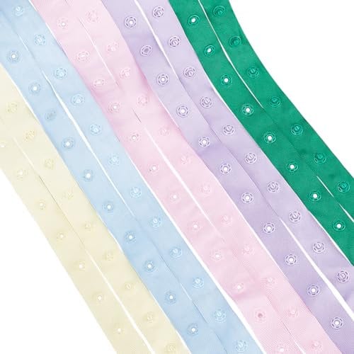 AHANDMAKER 10 Yard 5 Farben Nähen Snap Tape Trim, Nähen Verschluss Polyester Kunststoff Presse Nähen Polyester Band Mit Runde Form Verschluss Ersatz Band Für Kleidung Zubehör
