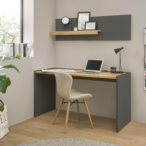 Lomadox Büromöbel Set weiß mit Eiche 2-teilig modern, 1 Schreibtisch, 1 Wandboard