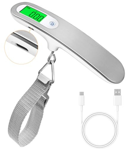 FEBHBRQ Digital Luggage Scale with Strap & Type-C Port - Rechargeable, Portable, High-Precision, and Ideal for Backpacks, Suitcases, and Carry-Ons - Up to 110lb/50kg Capacity -Strap