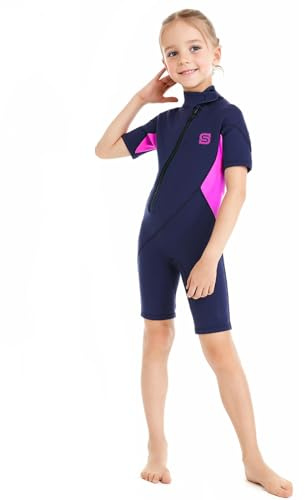 2MM Néoprène Combinaison de Plongée Enfants, Thermique Maillot de Bain pour Garçon Filles Ultra Stretch Shorty Wetsuit Combinaison Humides