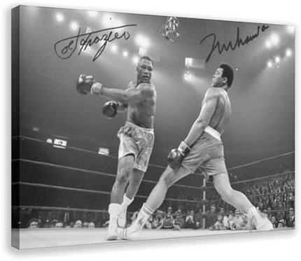 NWGACS Muhammad Ali Joe Frazier Autogramm Leinwand Poster Wandkunst Dekor Druck Bild Gemälde für Wohnzimmer Schlafzimmer Dekoration Rahmenstil 60 x 90 cm