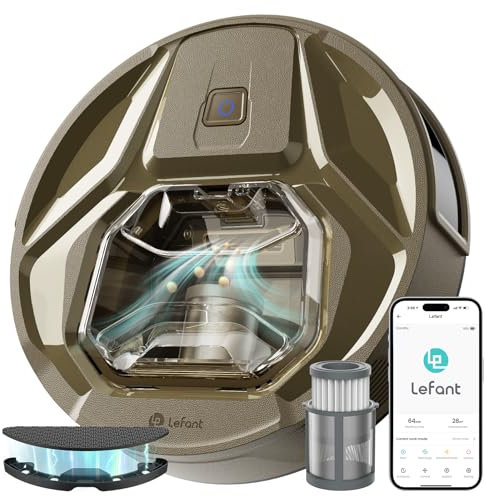 LEFANT M320G, Aspirapolvere Robot, PSD Aggiornato, 5200MAh, 360 Minuti, Pressurizzazione Del Tappeto, Anti Groviglio, Adatto Per Capelli Degli Animali Domestici, APP/Alexa/WIFI,Oro Caffè
