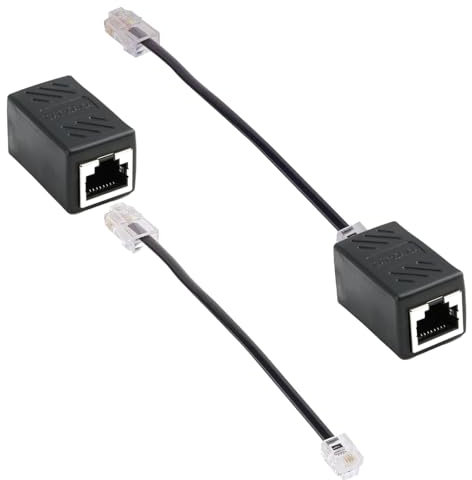 Pack de 2 Adaptadores RJ45 a RJ11, Negro RJ45 8P8C a RJ11 6P4C Cable Telefónico + Convertidor de Extensión RJ45, Conector para Cable Telefónico RJ11 a RJ45/Modem ADSL, Transmisión Estable