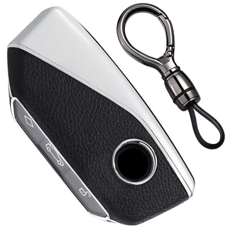 TECART Intelligent Schlüsselanhänger Abdeckung für BMW X1 X5 X6 X7 G05 G18 IX I4 I7 3 5 7 Serie G81 G60 G70 F96 G06 G05 G18 Autoschlüsselhalter Schutzhülle Leder PC schlüsselschutz B Schwarz