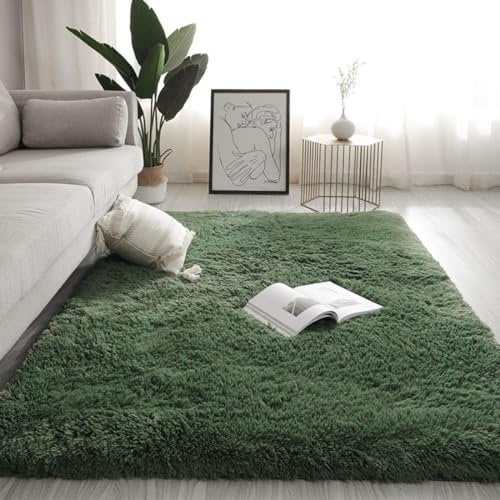 DBLXYAN High Pile Drak Green Rug,Faux Fur Fluffy Rug Thick For Living Room Bedroom Bedside Shaggy Rug Not-slip Water-repellent Floor Mat (Dark Green, 60x160cm(24x63inch))