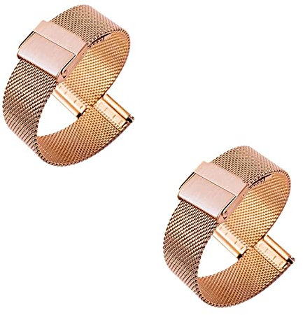 2 Pièces Bracelets Montre En Métal 10MM 12MM 14MM 16MM 17MM 18MM 19MM 20MM 21MM 22MM Bracelet Montre En Maille Milanaise Libération Rapide Longueur Réglable(Color:Rose Gold,Size:10MM)
