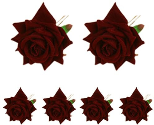 Huamengyuan Damen Vintage Blumen Haarnadel Braut haarschmuck rosa blumen Blumen Haarspangen Haarclip Blume Brosche Haarschmuck Haarnadeln Haarklammer Party Hochzeit Halloween Karneval 6PCS Wein Rot
