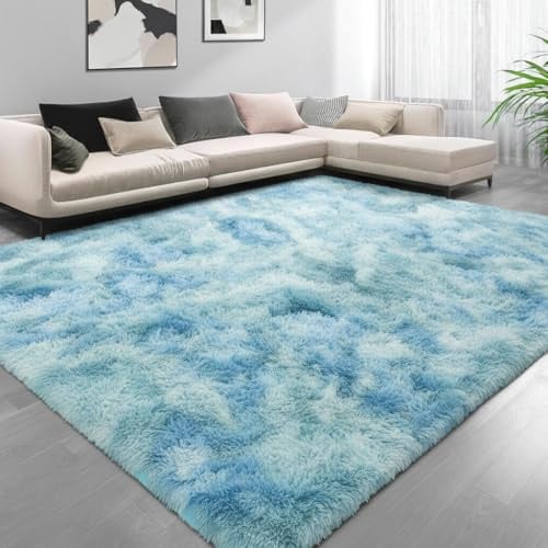 Aspire Homeware Rugs Living Room Large 160x230 cm - Tie-Dye Teal Area Rugs for Bedroom Anti Slip - Modern Super Soft Plush Carpets for Lounge – Fluffy Shaggy Bedside Large Rugs for Living Room