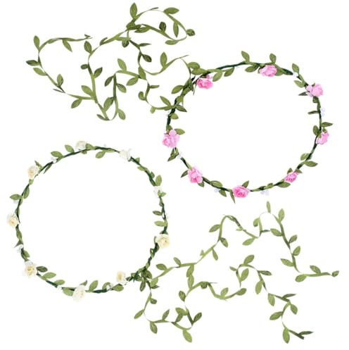 SGERUFZ 2 Pcs Fascia Corona di Fiori per Capelli Ghirlanda Floreale Accessorio per Donna Ragazza Sposa Rosa Bianco