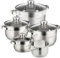 Daniks Standard 9-teiliges Edelstahl Kochgeschirr Induktion, Töpfe 16/18/20 cm mit Glasdeckel, Stielkasserolle, Suppentopf/Nudeltopf/Pastatopf, Silber