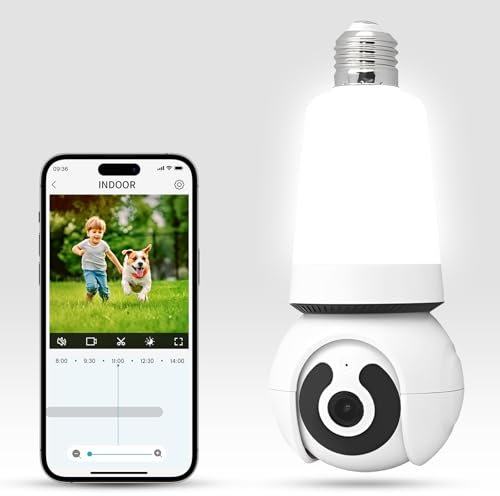YnGia Light Bulb Security Camera with Light, Wireless Wifi Light Bulb Camera Waterproof Lightbulb Camera with E27 Light Socket, Motion Tracking, Night Vision for Indoor Home Security