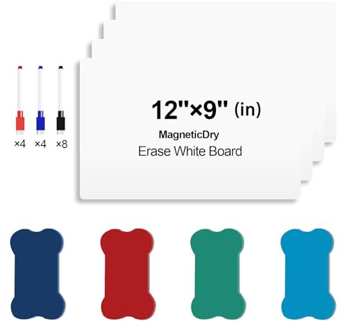 Mailfull Small Dry Erase White Board 4 Stück, 21x30 cm Doppelseitiges Mini Whiteboard mit Doppelseitige Weiße Tafel mit 16 Stiften und 4 Radiergummis Tragbar Whiteboard für Schule Büro Homeoffice