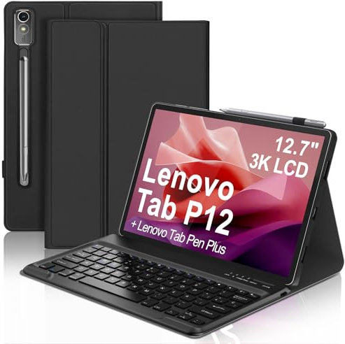 FOGARI Teclado Lenovo Tab P12 12.7 2023, Funda Teclado para Lenovo Tab P12 12.7 | Español Ñ Teclado Bluetooth Inalámbrico Desmontable para Lenovo Tab P12 12.7 TB-370FU, Negro