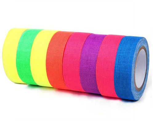 Neon-Klebeband 8 Pack, Gewickelte Klebebandrolle, Fluoreszierendes Klebeband, Uv-Schwarzlicht, Fluoreszierendes Klebeband, Neonfarbenes Stoffband FüR Partydekorationen, Halloween-Bastelarbeiten