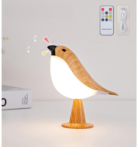 LED Nachttischlampe Kabellos Touch, Tischlampe Dimmbare 3000K-6000K, Vogel Tischleuchte mit Fernbedienung, Nachtlicht Aufladbar mit Aromatherapie, Hörbar Schreibtischlampe für Kinder Erwachsene (C)