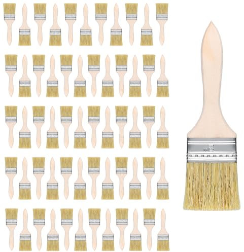 MAHIONG 60 Pack 2 Inch Paint Brushes, Small Wooden Handle Paintbrush Decorating for Paint, Stains, Varnishes, Glues and Home DIY