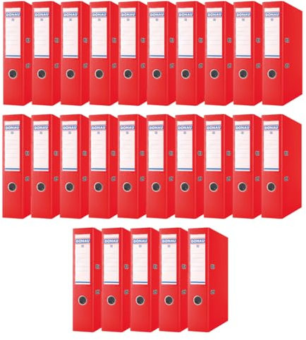 DONAU Master Ordner Breit 25er Pack/DIN A4 / 7,5 cm / 25 Stück/Rot/Kunststoffbezug PP/Carton Papier Schlitzordner Büroordner Aktenordner Ringordner/Grünen Punkt