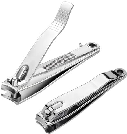 2 Pcs Nail Clippers Nail Cutter Set, Stainless Steel Fingernail Clippers Toenail Clippers for Thick Nails, Opening Nail Clipper Sharp Sturdy Nail Trimmer Cutter for Ingrown Toenails