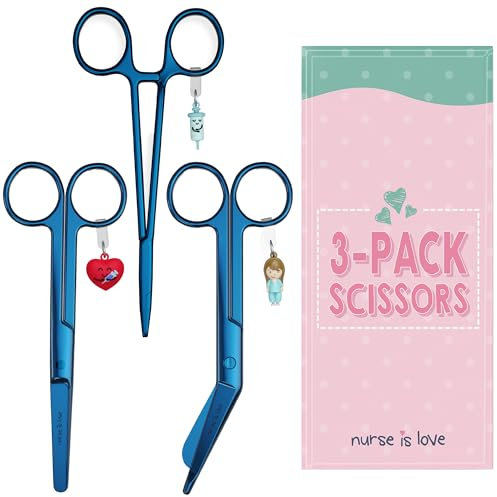 Nurse is Love Set 3 Stück Krankenschwester-Scheren Pico de Pato & Gerade Mayo + Halterungswerkzeug | Scheren mit Roma-Spitze, Zubehör für Krankenschwestern, Erste Hilfe - Cromium Blau