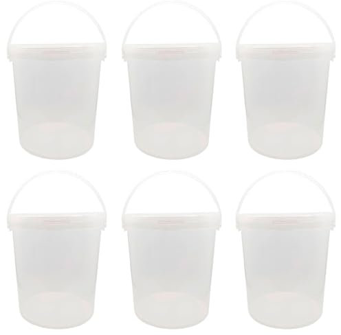 Tradineur - Pack de 6 Cubos Transparentes de plástico con Tapa y asa, Aptos para Uso alimentario, herméticos y estables, Fabricados en España - 15 litros