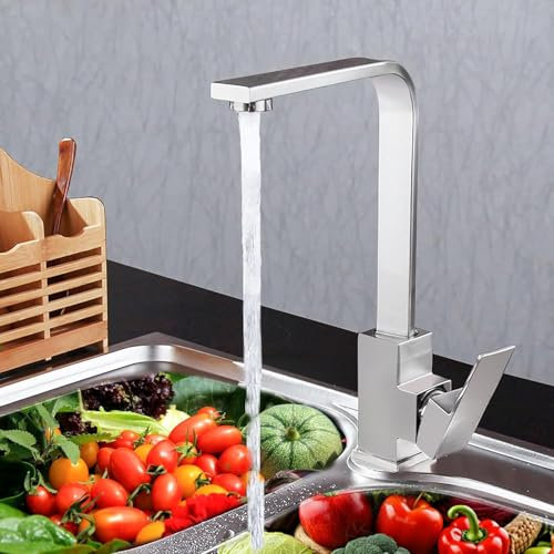 XWIHTR Mezclador giratorio de 360 ° caliente y frío para cocina de acero inoxidable, mezclador monomando para fregadero, antigoteo con grifo silencioso para fregadero (cepillado-1)