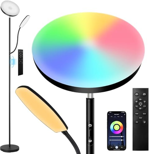 YOPSTAR RGB Stehlampe für Wohnzimmer, moderne LED Stehlampen mit Leselicht, farbwechselnde Stehlampe mit stufenloser Dimmung, mit Fernbedienung/Touch/APP Steuerung für Schlafzimmer, Büro(Länglich)