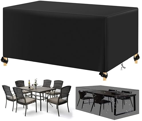 AJALGZ Schutzhülle Gartenmöbel Winterfest Wasserdicht Gartentisch Abdeckplane 200x100x75cm/LxWxH 420D Oxford Tisch Abdeckhaube Schutzhülle für Gartentisch Sitzgruppe, Rechteckig, Schwarz