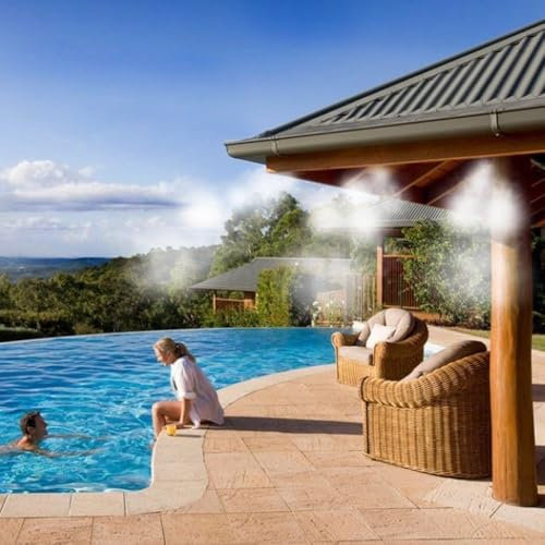 Kit Nebulizzazione per Esterni, Kit Completo con Tubo da 5 Metri e 6 Ugelli, Ideale per Patio e Piscina