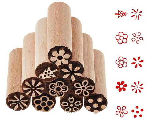 HUANR 10 Stück Holzstempel, Brötchenstempel für Ton und Keramik, 1,5 cm