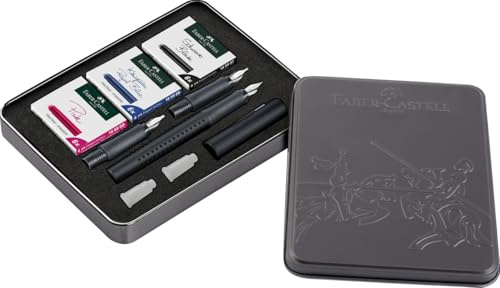 FABER-CASTELL - Set de caligrafía Grip, pluma y cartuchos | Con pluma y puntas F, de 1,4 mm y 1,8 mm, así como 18 cartuchos de tinta para caligrafía
