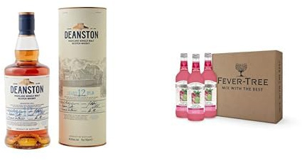 Deanston 12 Year Old Single Malt Scotch Whisky with Fever-Tree Raspberry Mojito Cocktail Mixer Pack