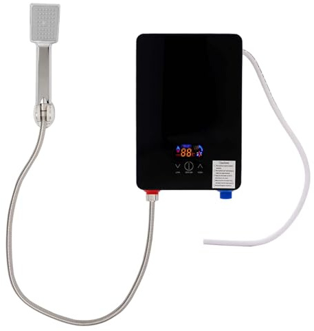 Durchlauferhitzer, Elektrischer Warmwasserbereiter mit Handbrause LED-Digital-Temperaturanzeige, Tankloser Elektrischer Durchlauferhitzer, Einstellbare Temperatur 30-55℃ für Küchen, Bädern