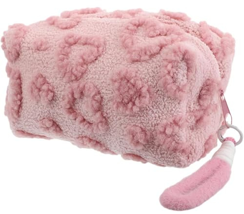 KASESSS Peloso Beauty Case Donna, Porta Trucchi, Motivo a Forma di Cuore Pochette, Trousse Trucchi Donna con Manico, Portatile Borse da Toilette con Cerniera per Viaggio per Donne e Ragazze, Rosa