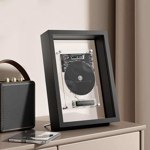 Music Frame Cd Player, Wall Mountable Cd Player Frame Decorative, Dual Play Mode, LED Digital Display, W/Remote Control, for Home/corridor/Office/Wall Decor (black)
