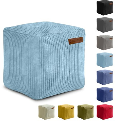 Green Bean Indoor Cord Sitzhocker Pouf Cube 40x40x40cm mit EPS-Perlen Füllung - kuschelig weich waschbar - die ideale Ergänzung zum Sitzsack für Kinder & Erwachsene - Hellblau