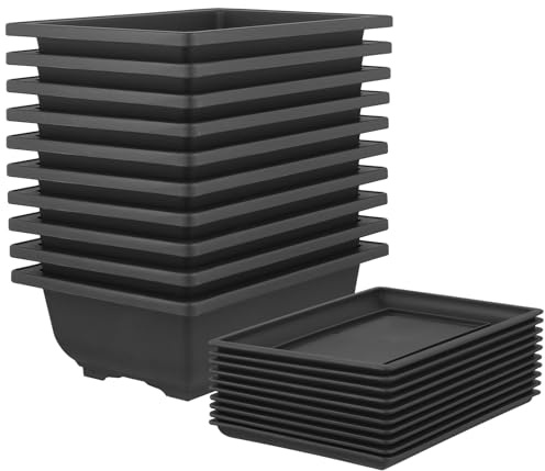 MANCHAP 10 Pcs 9 Inch Bonsai Training Pots with Drainage Trays, Plastic Bonsai Tree Growing Pots for Indoor, Office, Balcony, Garden, 23 x 17 x 8cm
