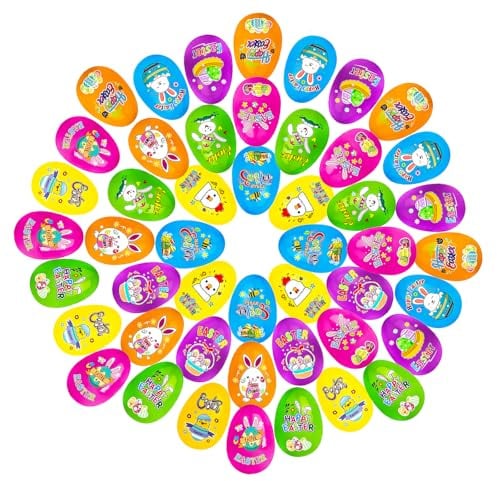 HEEGFF 48 Stück Ostereier zum Deko, 2026 brandneu Ostereier zum Befüllen, Ostereier Eggs Kaninchen, Bunte Ostereier Ostereierjagd, Korbfüller(6 * 4cm)