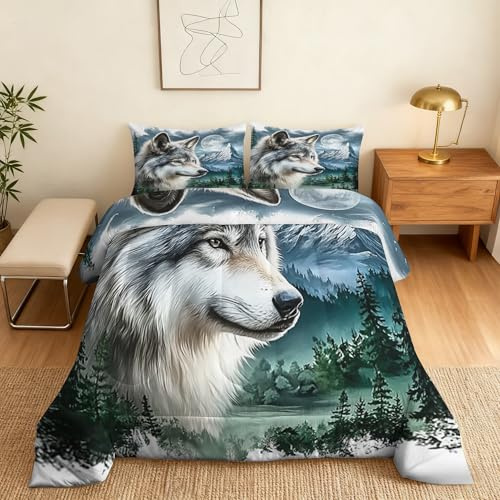 Generisch Wolf Bettdecke 200x200 4 Jahreszeiten, Ohne Bezug, 2 Kissenbezüge 80x80, 3D Tier Motiv Wende Steppdecke, Schlafzimmer Deko, Geschenke, Superweich - S&E774