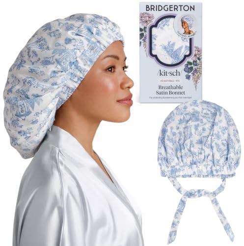Kitsch x Bridgerton Satin Bonnet for Sleeping - Garden Toile | Softer Than Silk Bonnet For Sleeping Women - Secure Fit, Adjustable & Prevents Breakage Hair Bonnet For Sleeping