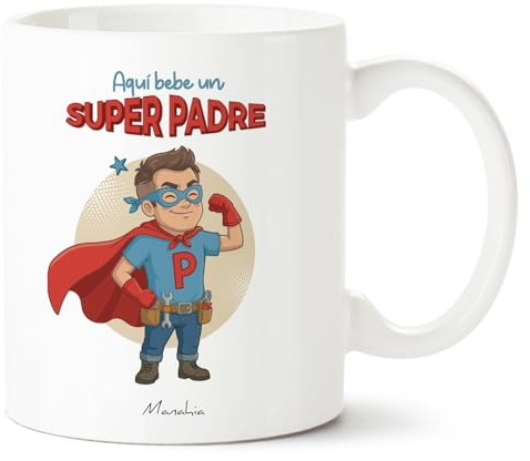 Manahia - Taza Papá - Aquí bebe un super papá | Regalo Original papi, Superhéroe - Idea Sorpresa Día del Padre, Cumpleaños | Caja Regalo Kraft