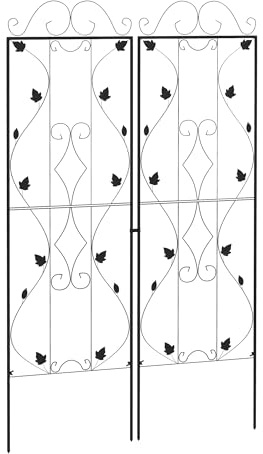 Outsunny Rankgitter Stahl 2er Set zum Stecken rostfrei Rankhilfe mit Blättern 50 x 181 cm Spalier Pflanzenspalier für Zimmerpflanzen Tomaten Blumen Kletterpflanzen Schwarz